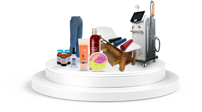 Pedestal con variedad de productos de tendencia spa