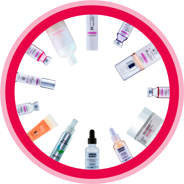 Rueda con varios productos cosméticos de Tendencia Spa
